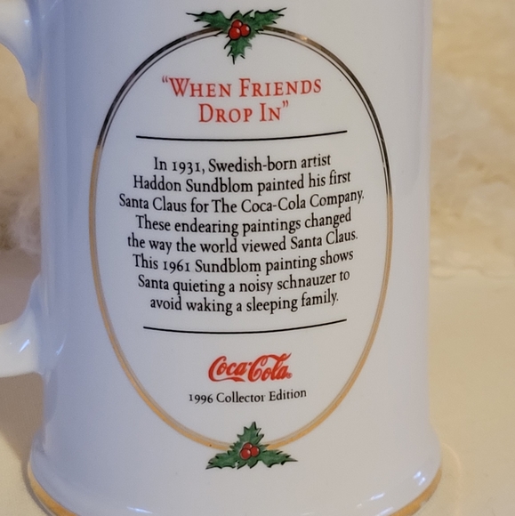 Coca Cola Christmas Mug VTG Collector Edition 1996 Sundblom When Friends Drop In - Picture 5 of 8
